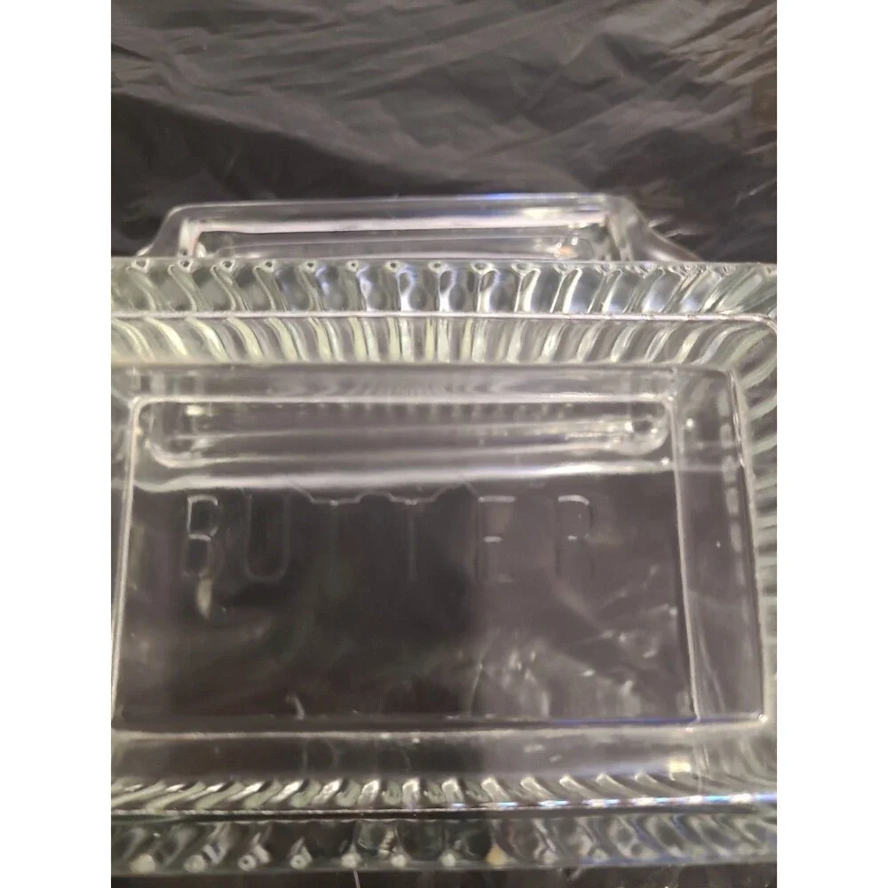 Vintage 2 Pcs Refrigerator Glass Butter Dish Keeper 7.5